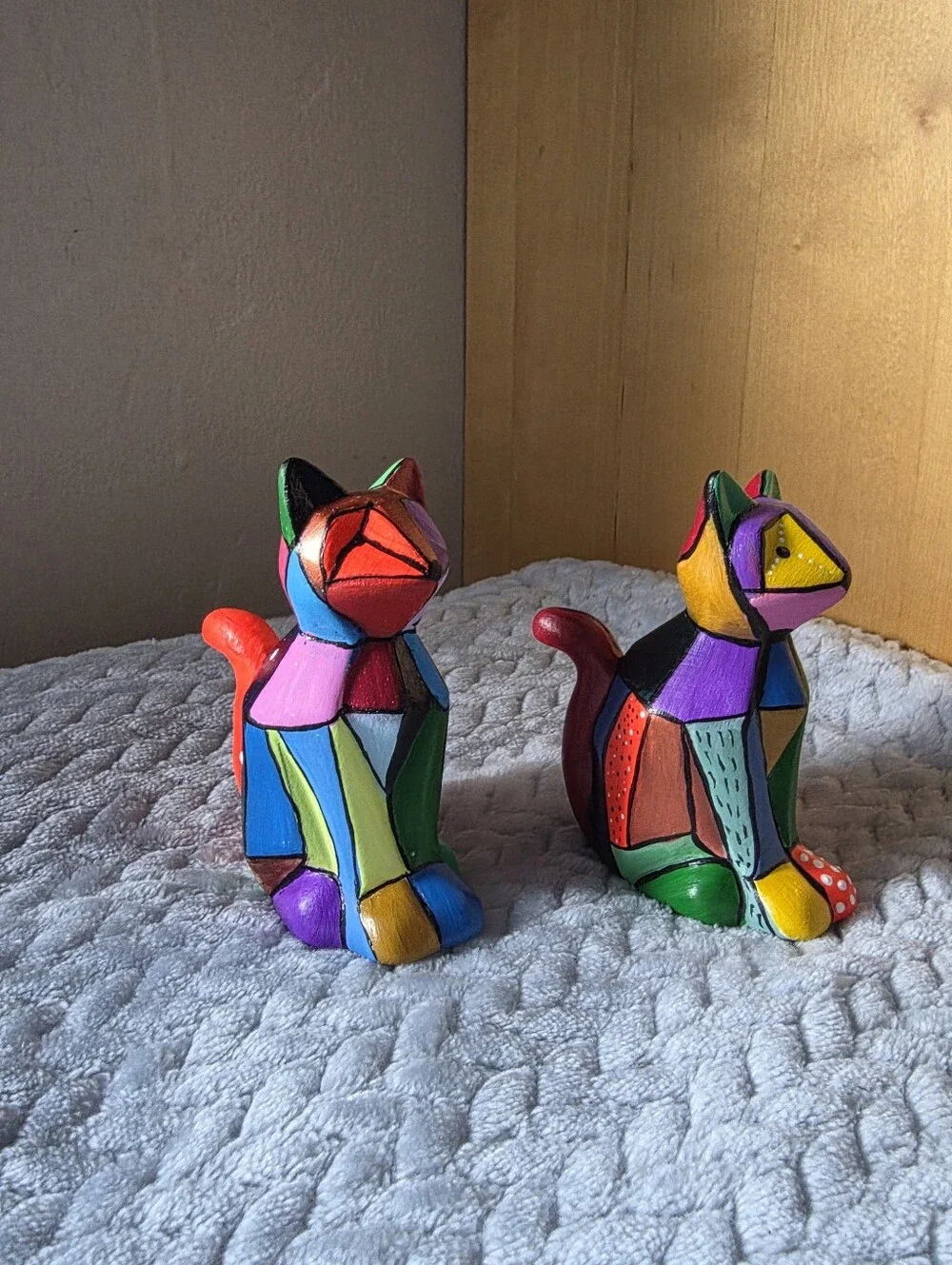 Colorful Geometric Ceramic Cat Figurine - Multicolor